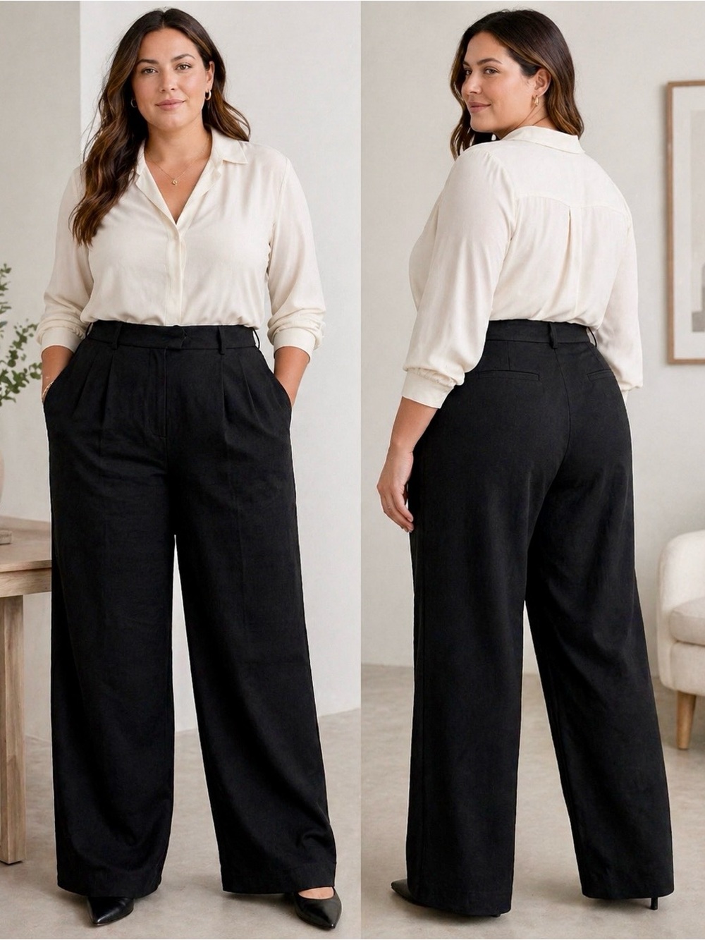 NWT Abercrombie Sloane Linen‎ Blend Wide Leg Pants Black 14R Ultra High MSRP $90